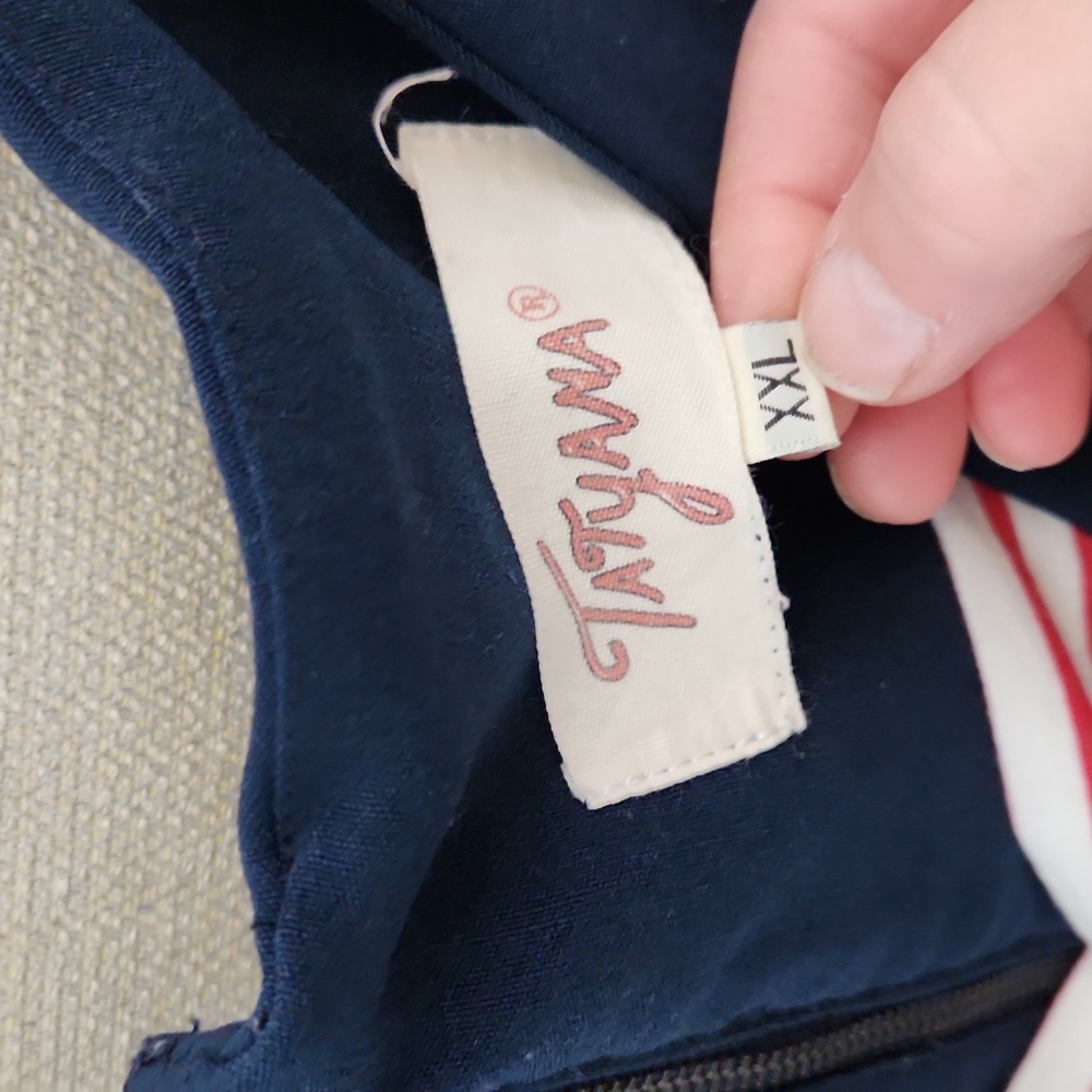 Navy and Red Striped V-Neck Pencil Dress - Picture 5 of 15